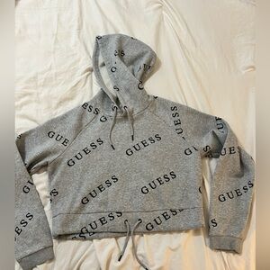 Gray and black Guess logo cropped hoodie size Large